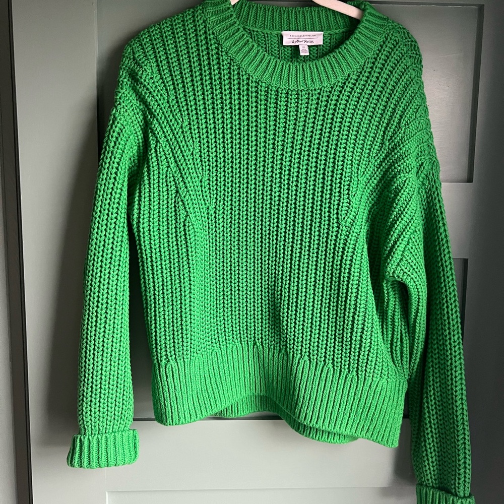 & Other Stories Green Chunky Knit Crewneck Sweater 100% cotton Size Small